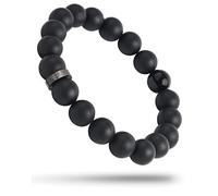 Forge & Foundry Men’s Matte Black Solid Onyx Beaded Bracelet | Polished 18K Gold Plated or Polished Stainless Steel Signature Bead and Single Gloss Bead | Andalus (X-Large, 10mm Black)