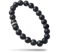 Forge & Foundry Men’s Matte Black Solid Onyx Beaded Bracelet | Polished 18K Gold Plated or Polished Stainless Steel Signature Bead and Single Gloss Bead | Andalus (Large, 8mm Silver)