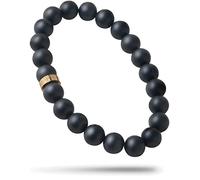 Forge & Foundry Men’s Matte Black Solid Onyx Beaded Bracelet | Polished 18K Gold Plated or Polished Stainless Steel Signature Bead and Single Gloss Bead | Andalus (Medium, 8mm Gold)