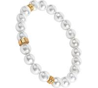 Forge & Foundry Men's 8mm Shell Pearl Bracelet with 18k Gold-Plated Stainless or Polished Stainless Steel Artist-Designed Custom Beads | (Gold, Large)