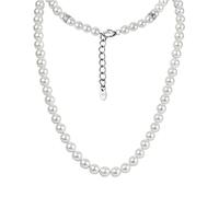 Forge & Foundry Men's 8mm Shell Pearl Necklace with Polished Stainless Steel Artist-Designed Custom Beads | Refined Hand-Crafted Jewelry, Designed by Jewelers, Forged for Men