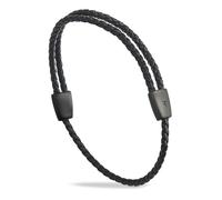 Forge & Foundry Men's Adjustable Black Braided Leather Bracelet | Highly Polished Sliding Clasps | Design-Led, Artisan Jewellery from London [Matte Black Steel]