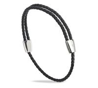 Forge & Foundry Men's Adjustable Black Braided Leather Bracelet | Highly Polished Sliding Clasps | Design-Led, Artisan Jewellery from London (Polished Silver)