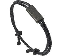 Forge & Foundry Men's Adjustable Black Twisted Leather Bracelet | Design-Led, Artisan Jewellery From London - Daplyn (Black Artist-Engraved Clasp)