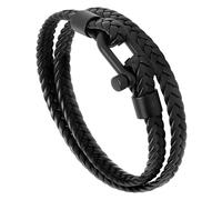 Forge & Foundry Men's Black Braided Leather Bracelet | Matte Black D-Shackle Screw Clasp | Design-Led, Artisan Jewellery from London - Large