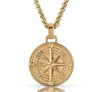 Forge & Foundry Men's Compass Pendant Necklace with 21” Wheat Chain and Extender Included | 2.0 Navigator - Gold