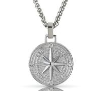 Forge & Foundry Men's Compass Pendant Necklace with 21” Wheat Chain and Extender Included | 2.0 Navigator - Silver