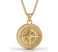 Forge & Foundry Men's Compass Pendant Necklace with 22" Box Chain [Polished 18K Yellow Gold Over Solid Stainless Steel // Polished Solid Stainless Steel] | Minimalist Designer Jewelry, Forged for Men