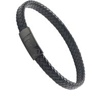 Forge & Foundry Men's Genuine Interwoven Leather Braided Bracelet with Matte Black Custom Engraved Stainless Steel Clasp | “Hanover” | Artist Collaboration Design, XL, Leather, no gemstone