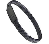 Forge & Foundry Men's Genuine Interwoven Leather Braided Bracelet with Matte Black Custom Engraved Stainless Steel Clasp | “Hanover” | Artist Collaboration Design, XL, Leather, no gemstone