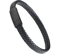 Forge & Foundry Men's Genuine Interwoven Leather Braided Bracelet with Matte Black Stainless Steel Clasp | “Hanover” (Plain Black, X-large)