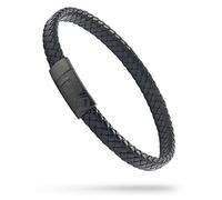Forge & Foundry Men's Genuine Interwoven Leather Braided Bracelet with Matte Black Stainless Steel Clasp | “Hanover” (Etched Black, Medium)