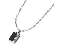 Forge & Foundry Men's Minimalist Stainless Steel and Solid Onyx Inlay Pendant | 21 Inch Rolo Chain | Design-Led Artisan Jewellery From London - Silver