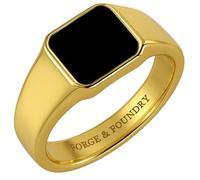 Forge & Foundry Men's Polished 18K Gold Plated Stainless Steel and Onyx Gemstone Signet Ring | The Gentleman's Ring | Hand-Crafted Jewellery, Designed by Jewellers, Forged for Men (R)
