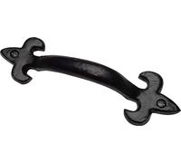 Forge Hardware FH™ 4" Inch - 102mm Fleur De LYS Pull Door Handles Black Antique Traditional Reproduction Cast Iron