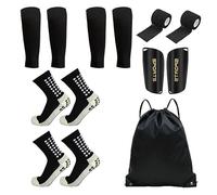 ForgeAgo 7-Piece Football Gear Set - Includes Socks, Leg Covers, Shin Guards, Bandages, and Backpack for Soccer Training and Matches(Black7-pieceset)