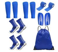 ForgeAgo 7-Piece Football Gear Set - Includes Socks, Leg Covers, Shin Guards, Bandages, and Backpack for Soccer Training and Matches(Blue7-pieceset)