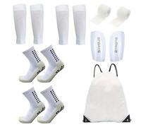 ForgeAgo 7-Piece Football Gear Set - Includes Socks, Leg Covers, Shin Guards, Bandages, and Backpack for Soccer Training and Matches(White7-pieceset)