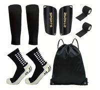 ForgeAgo 7-Piece Football Gear Set - Includes Socks, Leg Covers, Shin Guards, Bandages, and Backpack for Soccer Training and Matches(Black5-pieceset)