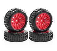 ForgeCore 4pcs 69mm Rubber Tires With 12mm Hex Compatible with 1 18 Scale 2S Grom Style RC Cars Upgrade Parts Compatible With Various RC Models(Red)
