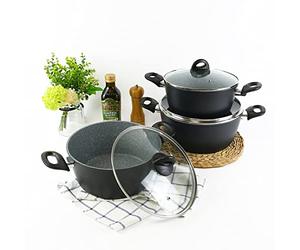 FORGECROSS Black & Grey Marble Forged Pressed Aluminium Non Stick Induction Safe Cooking Pots Pans Saucepans Cookware (3 Pcs Casserole Set)
