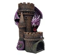 Forged Dice Co. Dragons Keep Castle Dice Tower - Heavy Duty Resin and Hand-Painted with LED Color Changing Lights - Dungeon Compatible Dice Rolling Tower for DND and Tabletop Games - Purple Dragon