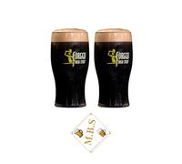 Forged Irish Stout Premium Pint Glass Set, Traditional Tulip Shape, 2-Piece with M.B.S. Beer Coaster