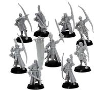 Forged Terrain Elf Archers - 10 Fantasy Elf Miniatures with Bows | 32mm Scale Wargame Models | DnD, Pathfinder, RPGs | Highlands Miniatures Licensed | Resin Unpainted Figures Gamers & Painters