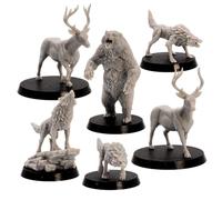 Forged Terrain Forest Animals Miniatures Set - 6 Resin Models (Bear, Wolves, Deer) for Tabletop RPGs | 28mm-32mm Scale Fantasy Creatures | DnD, Pathfinder, Wargames | Unpainted Resin Figures