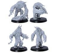 Forged Terrain Yeti Miniatures Set - 4 Fantasy Monster Figures for Tabletop RPGs | 28mm Frost Creature Models | DnD, Pathfinder, Frostgrave, Wargames | Unpainted Grey Resin with 40mm Bases