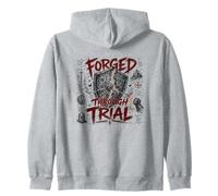 Forged Through Trial Christian Warrior Shield Armor Faith Zip Hoodie