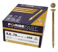 ForgeFast Elite Fast-Start Woodscrews | 4.0 x 70mm | Zinc Yellow | Box 100 | Zinc Yellow Passivated Elite Wood Screws Countersunk Pozi Drive Fasteners for Hardwood MDF Timber Joining