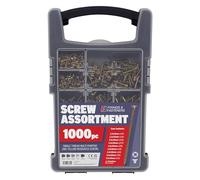 Forgefix 1000pc Screw Assortment with Zinc Yellow Passivated Coating for Corrosion Resistance, Includes Organizer Case with 9 Removable Cups and 2 PZ2 x 25mm Bits