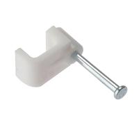 ForgeFix Cable Clips - Flat | 1.0mm | White Plastic Clip, Zinc Plated Nail | Box 100