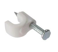 ForgeFix Cable Clips - Round | 4-5mm | White Plastic Clip, Zinc Plated Nail | Box 200