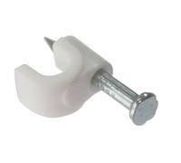 ForgeFix Cable Clips - Round | 5-6mm | White Plastic Clip, Zinc Plated Nail | Box 100