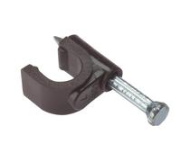 ForgeFix Cable Clips - Round | 6-7mm | Brown Plastic Clip, Zinc Plated Nail | Box 100