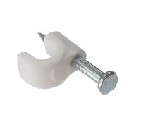 ForgeFix Cable Clips - Round | 6-7mm | White Plastic Clip, Zinc Plated Nail | Box 100