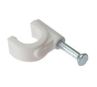 ForgeFix Cable Clips - Round | 7-8mm | White Plastic Clip, Zinc Plated Nail | Box 100