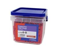 Forgefix Expansion Wall Plugs Wall Plug Red 6-8 Tub 1000, suitable for most types of threaded screws, including multipurpose, general-purpose, coach screws etc.