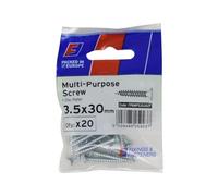 Forgefix Multi-Purpose Pozi Screw CSK ST ZP 3.5 x 30mm ForgePack 20, the countersunk head is designed to sink flush with substrates to leave a smooth surface finish.