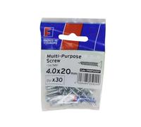Forgefix Multi-Purpose Pozi Screw CSK ST ZP 4.0 x 20mm ForgePack 30, suitable for use with many materials including PVCu, Timber, Chipboard, MDF, and other similar types