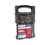 Forgefix Multi-purpose Screw Organiser 650 Piece contains a selection of single thread, multi-purpose screws that have a zinc yellow passivated finish.