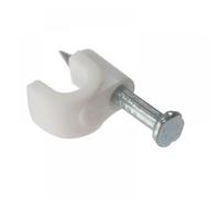 ForgeFix Cable Clips - Round | 5-6mm | White Plastic Clip, Zinc Plated Nail | Box 100