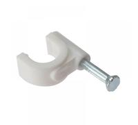 ForgeFix Cable Clips - Round | 9-11mm | White Plastic Clip, Zinc Plated Nail | Box 100