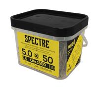 Forgefix Spectre™ PZ Compatible Wood Screw CSK ZYP 5.0 x 50mm Mega Tub 1500, feature a countersunk, pozidrive compatible, recessed head. Fully threaded, up to 50mm