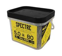 Forgefix Spectre™ PZ Compatible Wood Screw CSK ZYP 5.0 x 80mm Mega Tub 1050, feature a countersunk, pozidrive compatible, recessed head. Fully threaded, up to 50mm