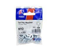 Forgefix Spring Washer M10 ForgePack 30, split at one point and bent into a helical shape