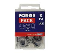 Forgepack FPNYLOC10SS Hexagonal Nuts With Nylon Inserts & Flat Washers - Stainless Steel M10 (Pack Of 8)
