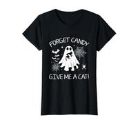 Forget Candy Give Me A Cat Funny Boo Ghost Holding Black Cat Value Graphic T-Shirt, Women, Black, L